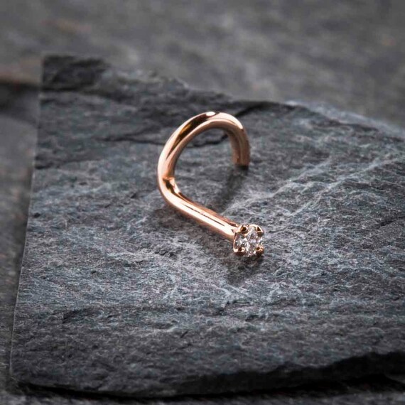 18G 1.5mm Diamond 14K Rose Gold Nose Ring Nose Jewelry