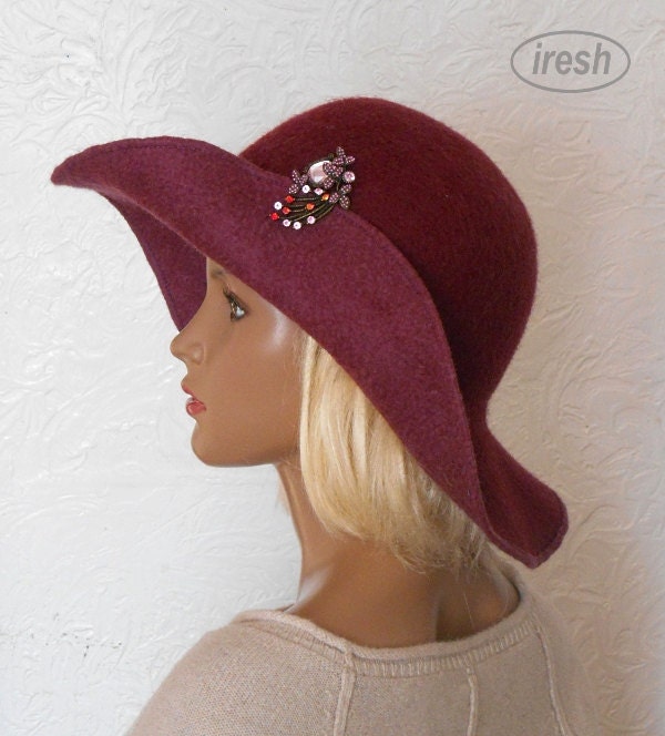 Maroon hat Women's felt hat Woolen hat Warm hat women