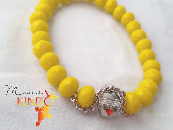 Yellow beaded bracelet, handmade bracelet, bracelet Crystal beads, faceted beads Rhinestones, baptism, birthday, mother's day, modern