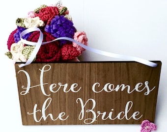 Here comes the bride sign, wedding sign, wedding banner, rustic sign, page boy sign, flower girl sign, ring bearer sign, wedding decor, 03WS
