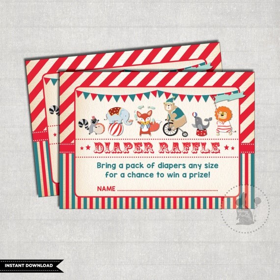 Circus DIAPER Raffle. Vintage Carnival Baby Shower Invitation Insert Card. Rustic Baby Shower. Retro Printable. Woodland. Safari. CAR1 Il_570xn