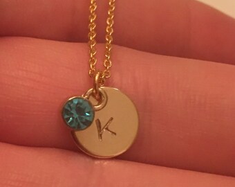 Gold Plated Birthstone Disc Necklace, Birthstone Charm, Gold Disc Necklace, Initial Disc, Birthstone Charm Necklace, Bridesmaid Gift