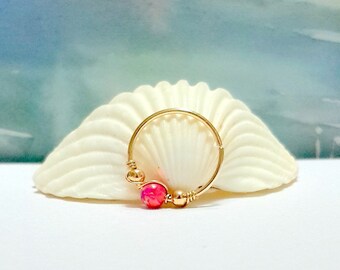 Pink Rose Opal Cartilage Earring- Gold Beaded Helix Hoop- Silver Cartilage Piercing- Helix Jewelry- 16-22 Gauge- 7-12mm Inner Diameter