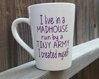 Tiny army mug, mom mug, tiny army cup, funny mug, funny mom mug, glitter mug, cute mug for her, mug for friends, funny coffee mugs