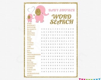 Items similar to Elephant Baby Shower Word Search Printable  Girl Baby Shower Games  Instant 