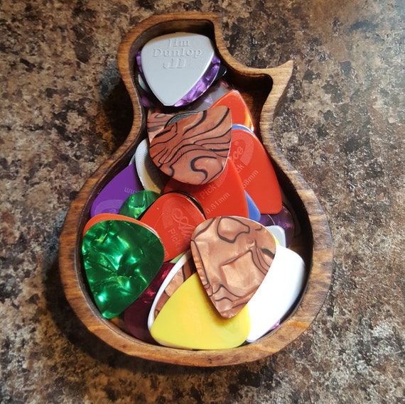 Wooden Guitar Pick Holder by CrazyCarvings on Etsy