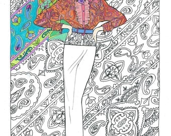 Adult Coloring Book Page Posing In Paisley