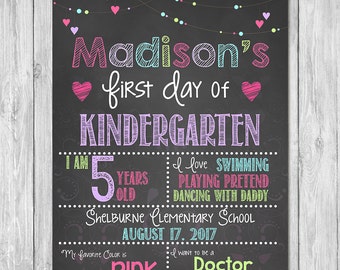 First Day of Kindergarten Chalkboard Sign Printable Photo Prop - First Day of School Sign - Personalized Back to School Pink - ANY GRADE
