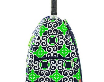 Monogrammed Navy and Green Geometric Tennis Backpack-Monogram Tennis Backpack-Personalized Tennis Backpack-Monogrammed Tennis Bag