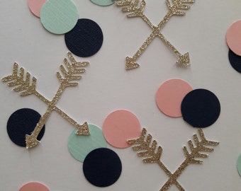 Boho confetti / arrow confetti / boho party decor / tribal party decor / navy mint pink gold confetti / arrow party decor / tribal