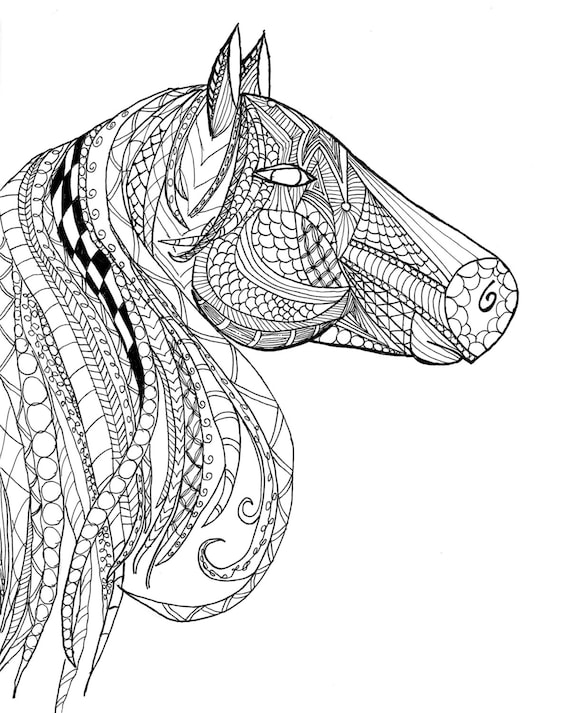 Items similar to Horse Head Zentangle Adult Coloring Page  