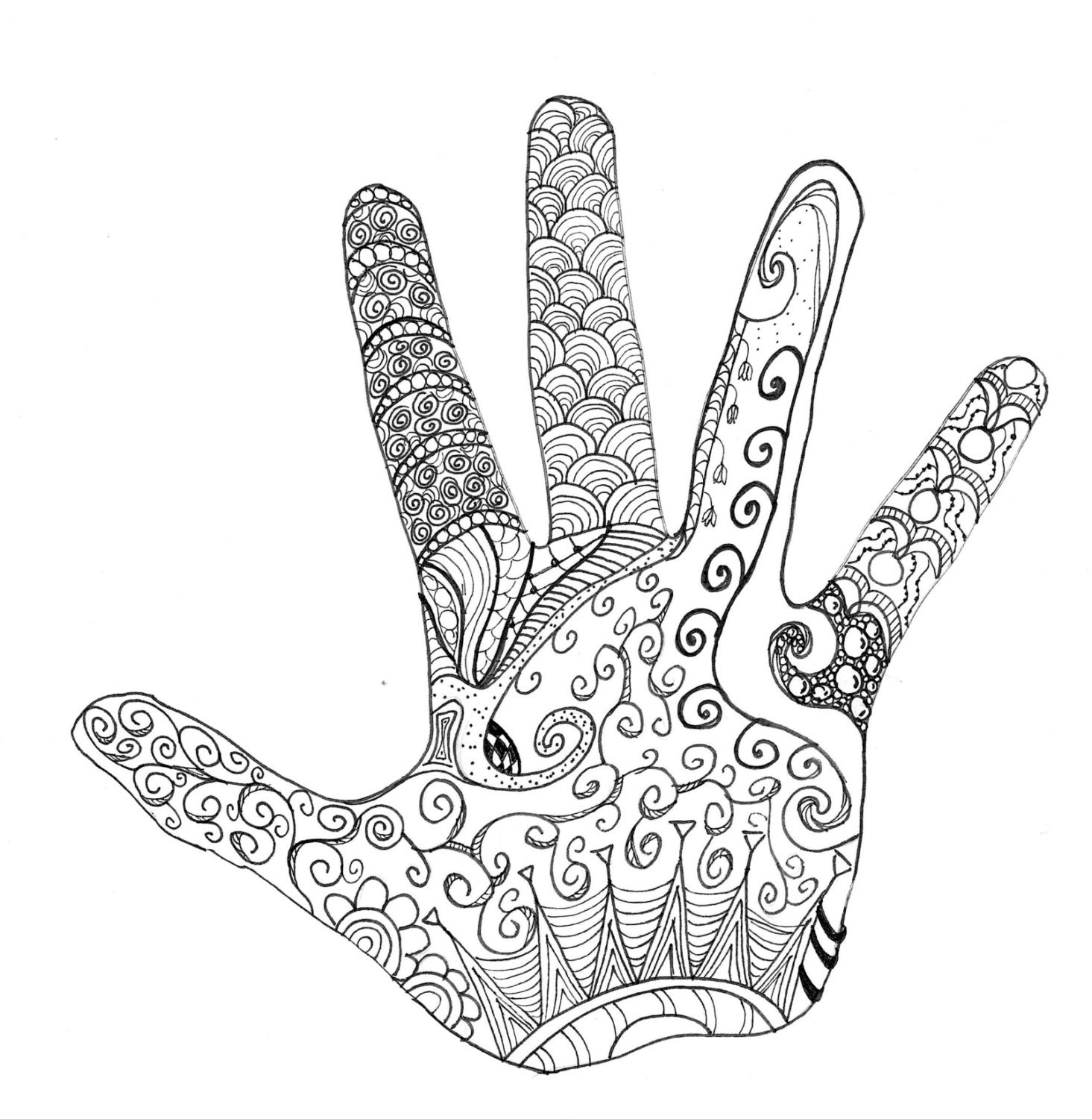 Download Zentangle Hand Adult Coloring Page