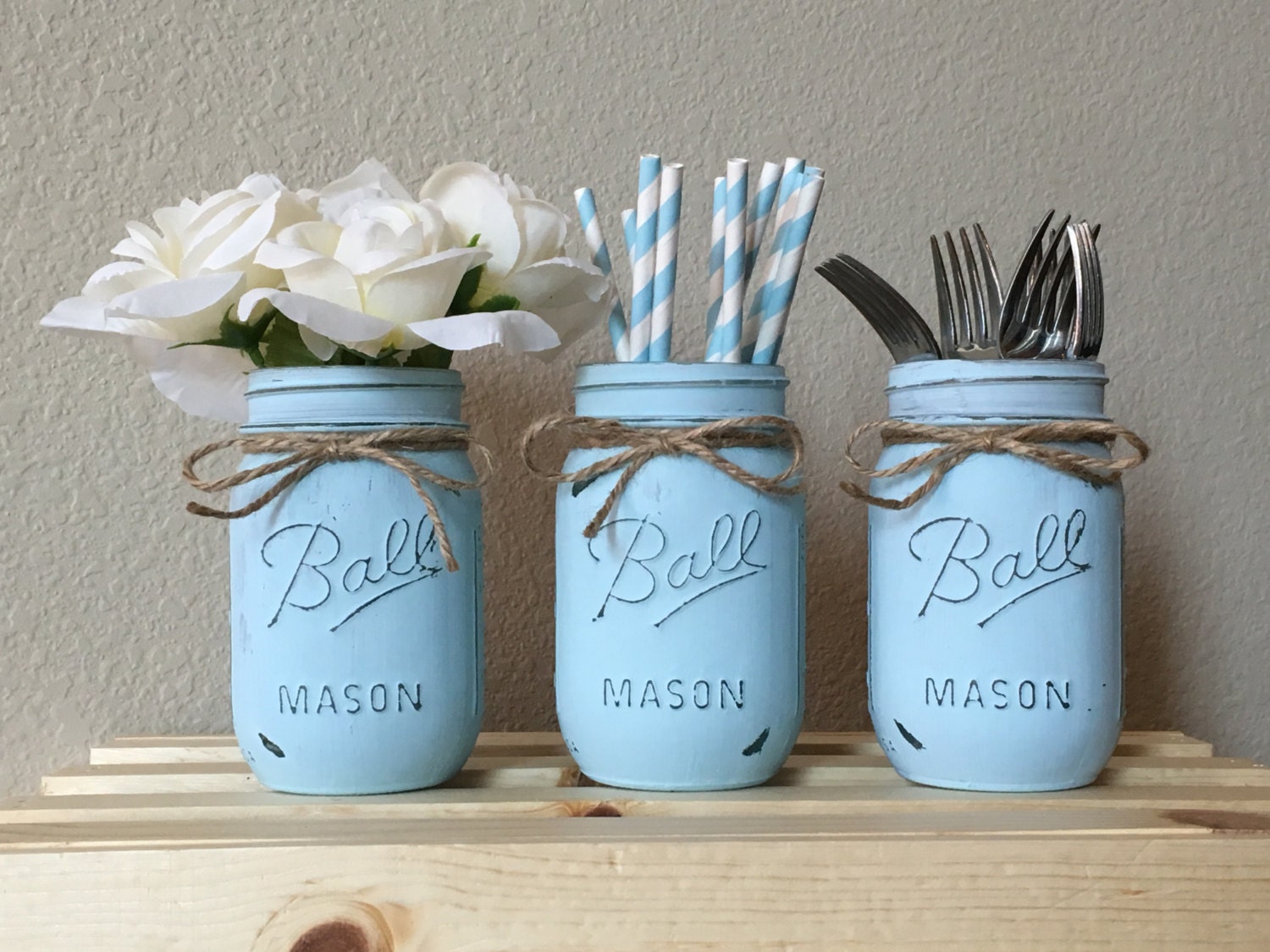 Light Blue Painted Mason Jars Baby Shower Boy Birthday Party