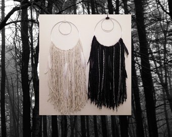 Good Witch Bad Witch Yarn Boho Wall Hangings Dreamcatcher; Silver Circles; Bohemian Home; Hippie Home; Witchy Home; Geometric Wall Art;