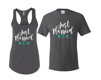 Just Married Shirts, Hubby shirt, wifey shirt, honeymoon shirts, engagement gift, Mr and Mrs Shirts