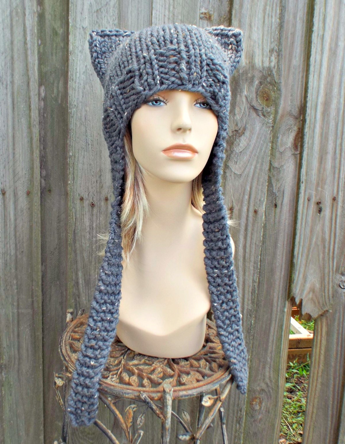 Graphite Tweed Grey Cat Hat Knit Hat Grey Womens Hat Grey