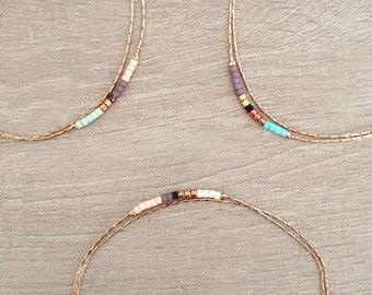Minimalist Delicate Rose Gold Bracelet with Tiny Beads // Thin Dainty & Colorful Bracelet // Multicolor Boho Friendship Bracelet
