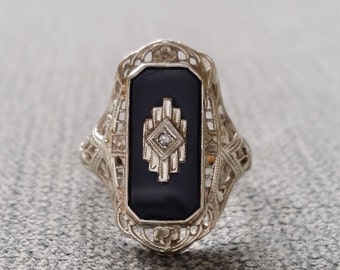 Antique onyx diamond engagement ring