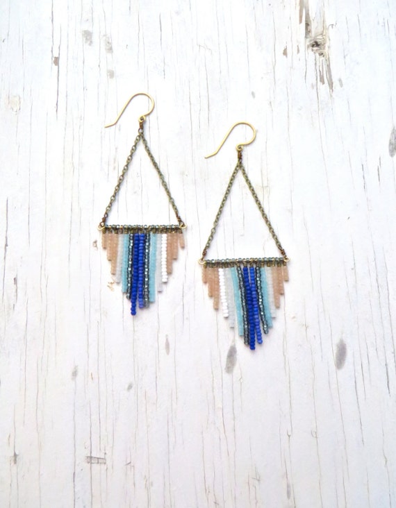Fringe Earrings // Sunset // Triangle // Seed Beads // Silver // Unique