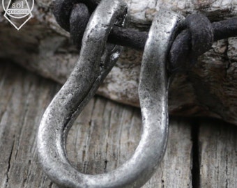 Mens Leather Necklace, Horseshoe Necklace, Lucky Horseshoe Pendant, Surfer Necklace, Pewter Pendant, Metal, Masculine, Rustic