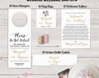 Wedding Welcome Bag Kit, Destination Wedding, Wedding Favors, Welcome Bags, Thank You Notes, Water Bottle Labels, Wedding Door Hangers, Tags