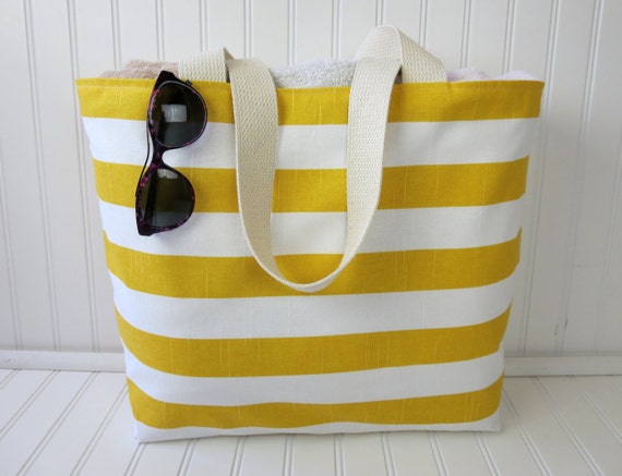 Yellow Striped Beach Bag Yellow Striped Beach by OohBabyInfinity