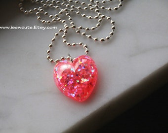 Heart Necklace, Resin Jewelry, Jewelry by isewcute, Pink Heart Necklace, Heart Jewelry Kids, Resin Pendant, Kids Necklace, Girl Gift for Her