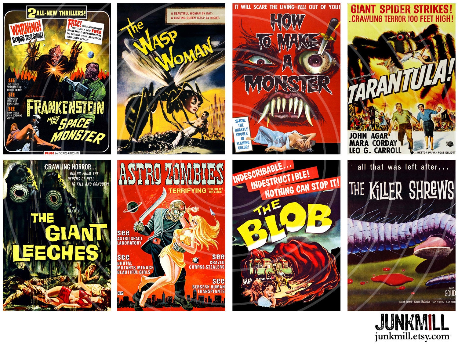 MONSTER MOVIES Digital Printable Collage Sheet Vintage