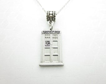 Tardis Necklace, Doctor Who Necklace, Police Box Necklace, Silver Tardis Charm, Fits Pandora Charm, Doctor Who Fan Necklace, X014