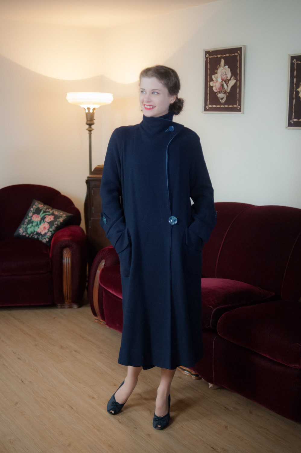 Vintage 1930s Coat and Skirt Set Rare Navy Blue and