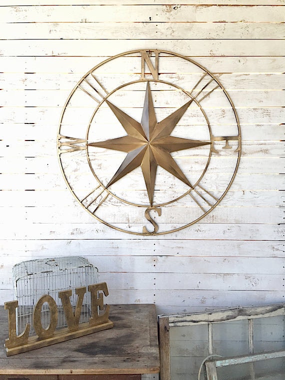 Nautical Wall Decor Metal Compass Wall Art by CamillaCotton