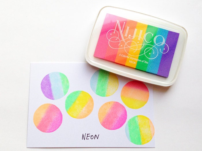 neon nijico ink pad. multi colored rainbow rubber stamp ink
