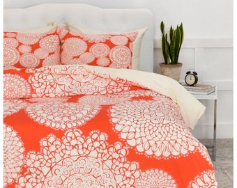 Boho Duvet Cover // Bedding // Twin, Queen, King Sizes // Home Decor // Delightful Doilies Saffron Orange Design // Bold // Bedroom // Boho