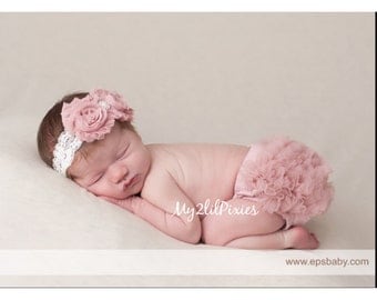 BABY GIRL HEADBAND and Bloomers, Baby Girl Bloomers, Newborn Bloomers, Diaper Cover, Ruffle Bloomers, Ruffle Bloomer, baby set, Vintage pink