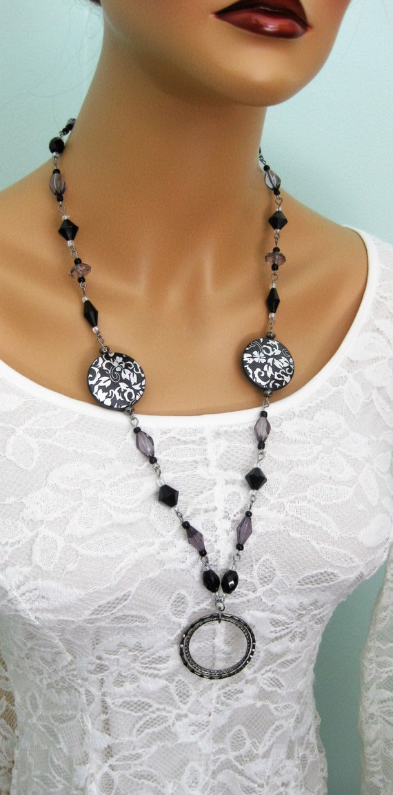 Long Black Beaded Necklaces Chunky Beaded Jewelry Long