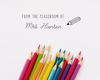 Custom Teacher Stamp - Style #01, Wood Mounted or Self-Inking Stamp, From the Classroom of, Gift for Teachers, Book Stamp, Classroom Stamp