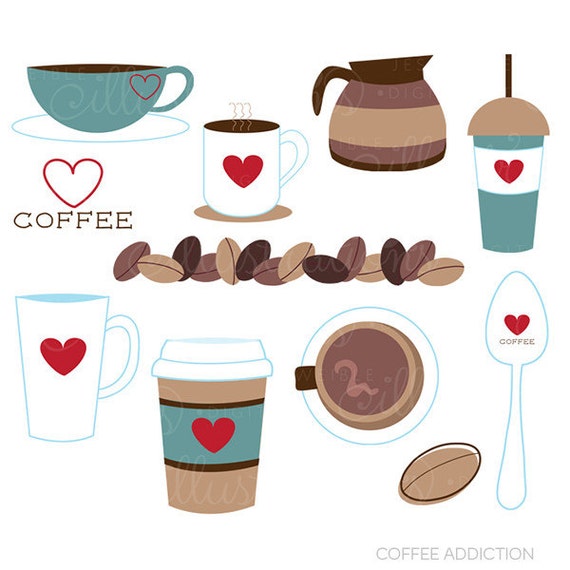Coffee Addiction Cute Digital Clipart Commercial Use OK