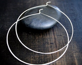 Thin silver hoop earrings, 2", 2.5", 3", 3.5"