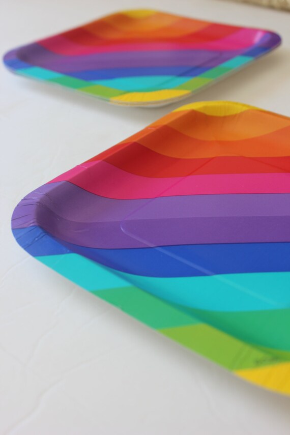 Set 8 RAINBOW PAPER PLATES Striped 7 Paper Plates Stripe