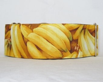 BANANAS! Martingale Dog Collar - 1.5 or 2 Inch - yellow fruit fun banana
