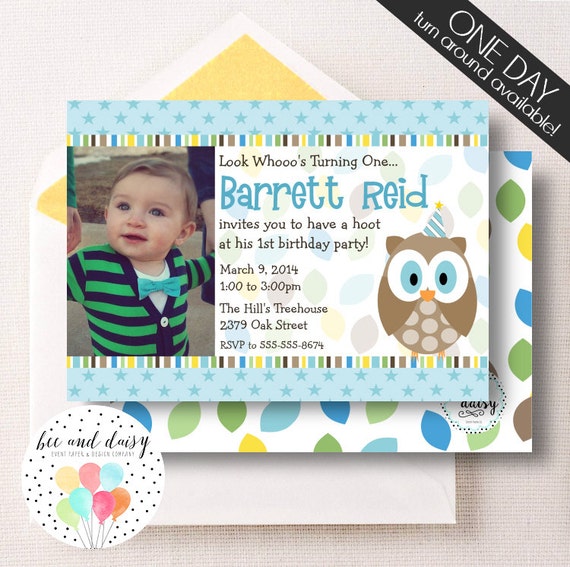 Boys Woodland Owl Invitation, Owl Birthday Invitation, Owl Party, Boy First Birthday, Boy Birthday, Owl Invite, Owl Photo Invitation Il_570xn