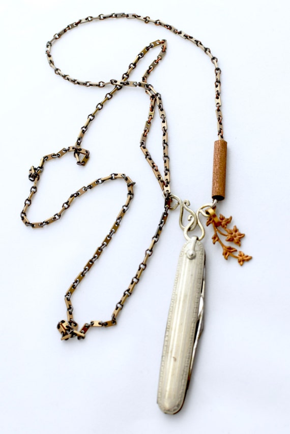 Silver Vintage Pocket Knife Necklace Unique Found Object