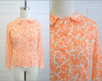 1960s Lady Archdale Tangerine Floral Blouse