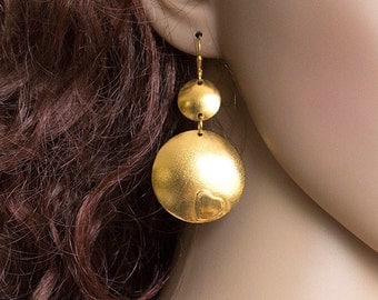 Long Gold Dangle Earrings Disk Earrings Gold Earrings, Handmade Earrings Modern Earrings Big Disk Earrings