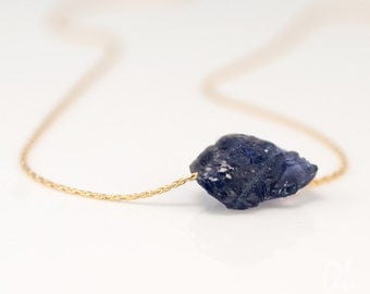 Raw Iolite Necklace - Raw Crystal Necklace - Rough Cut Gemstone Necklace - Rough Iolite gemstone nugget - Gold Necklace - Layering Jewelry