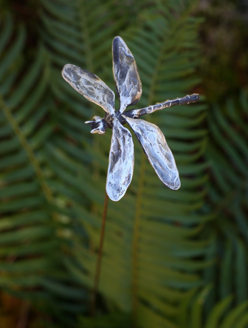 Silver pewter dragonfly garden stake