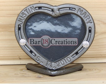 Horseshoe Heart Picture Frame - 6th or 11th Anniversary Gift, Personalized Wedding Gift, Iron Anniversary, Steel Anniversary