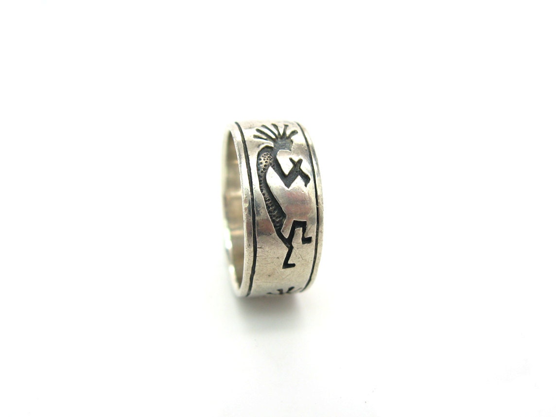 Native American Ring. Kokopelli Sterling Silver Jewelry. Flute