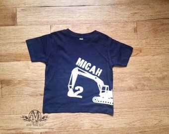 Construction birthday shirt, digger birthday shirt, personalized excavator shirt, boys shirt