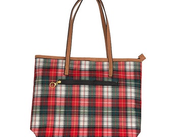 red and green plaid purse